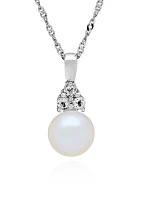 Freshwater Pearl and White Topaz Pendant Necklace in Sterling Silver