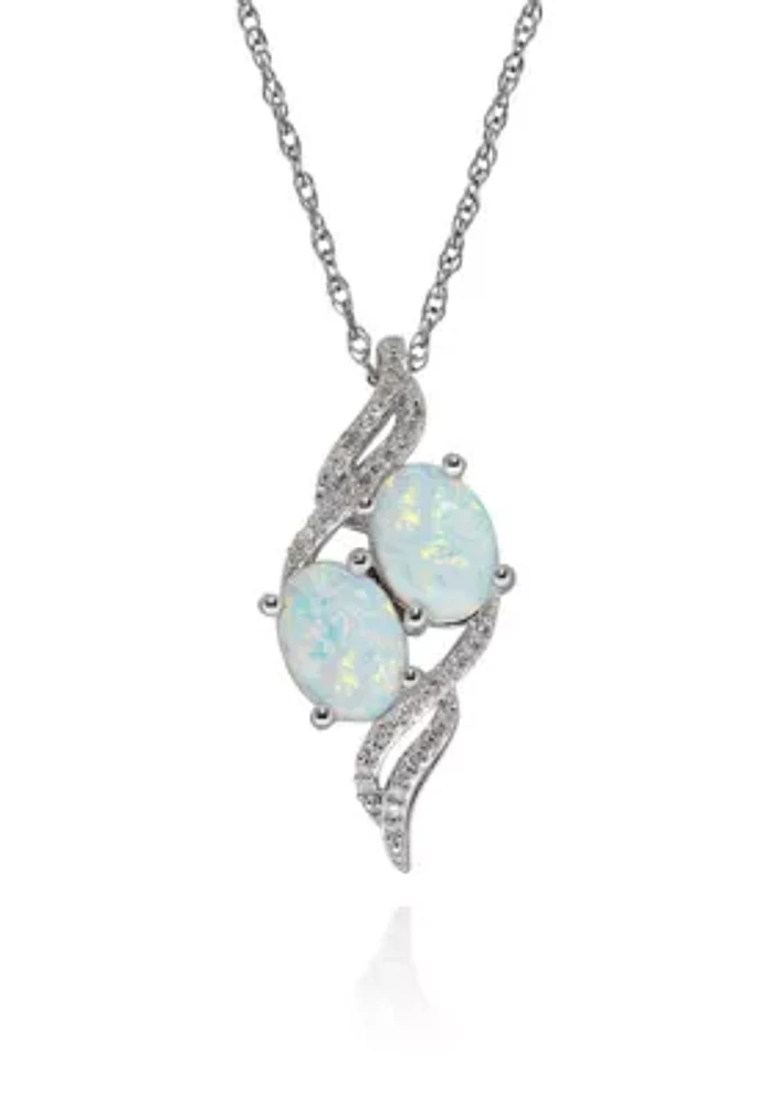 Opal and Diamond Pendant in Sterling Silver