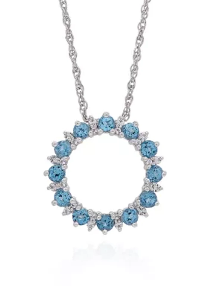 Blue & White Topaz Open Circle Pendant in Sterling Silver