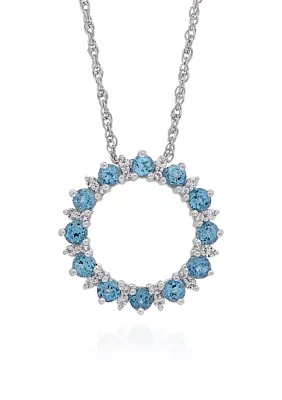 Blue & White Topaz Open Circle Pendant in Sterling Silver