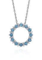 Blue & White Topaz Open Circle Pendant in Sterling Silver