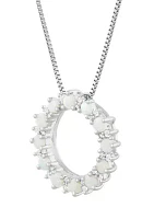 Lab Created Opal and White Sapphire Circle Pendant Necklace with 18" Box Chain in Sterling Silver