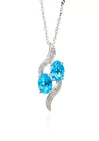 Blue Topaz & Diamond Pendant in Sterling Silver