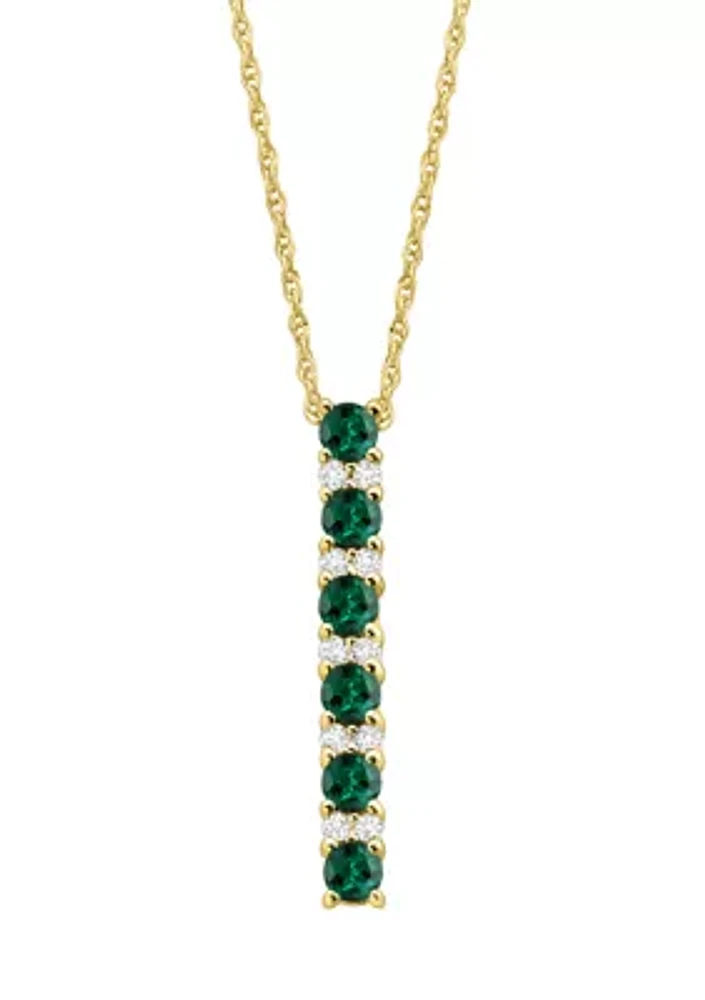 Created Emerald and Created White Sapphire Necklace in Sterling Silver with 18" Cable Chain