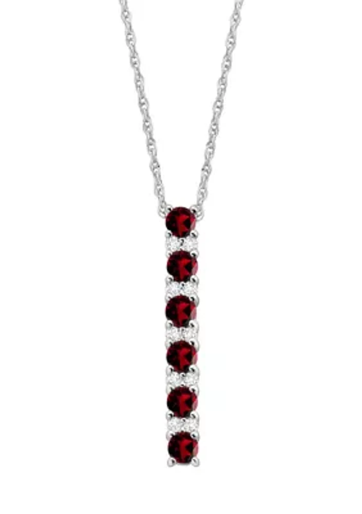 Garnet and Created White Sapphire Necklace in Sterling Silver with 18" Cable Chain