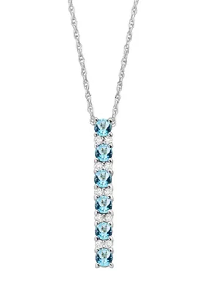 Swiss Blue Topaz and Created White Sapphire Necklace in Sterling Silver with 18" Cable Chain