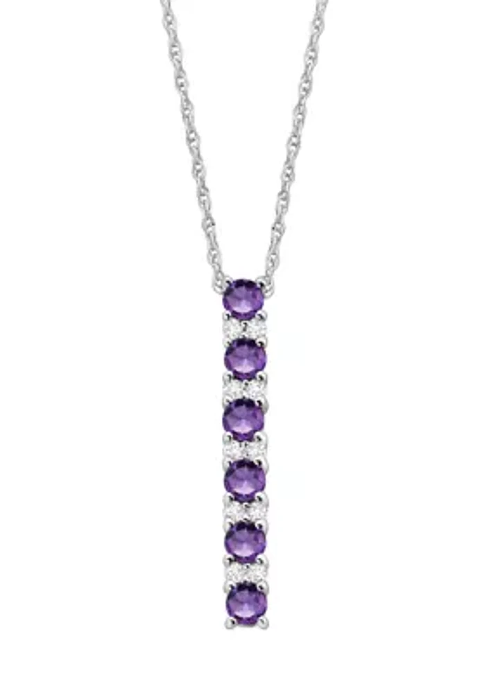 Amethyst and Created White Sapphire Necklace in Sterling Silver with 18" Cable Chain