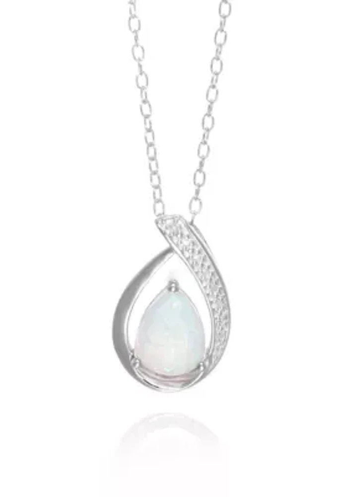 Opal and Diamond Pendant in Sterling Silver