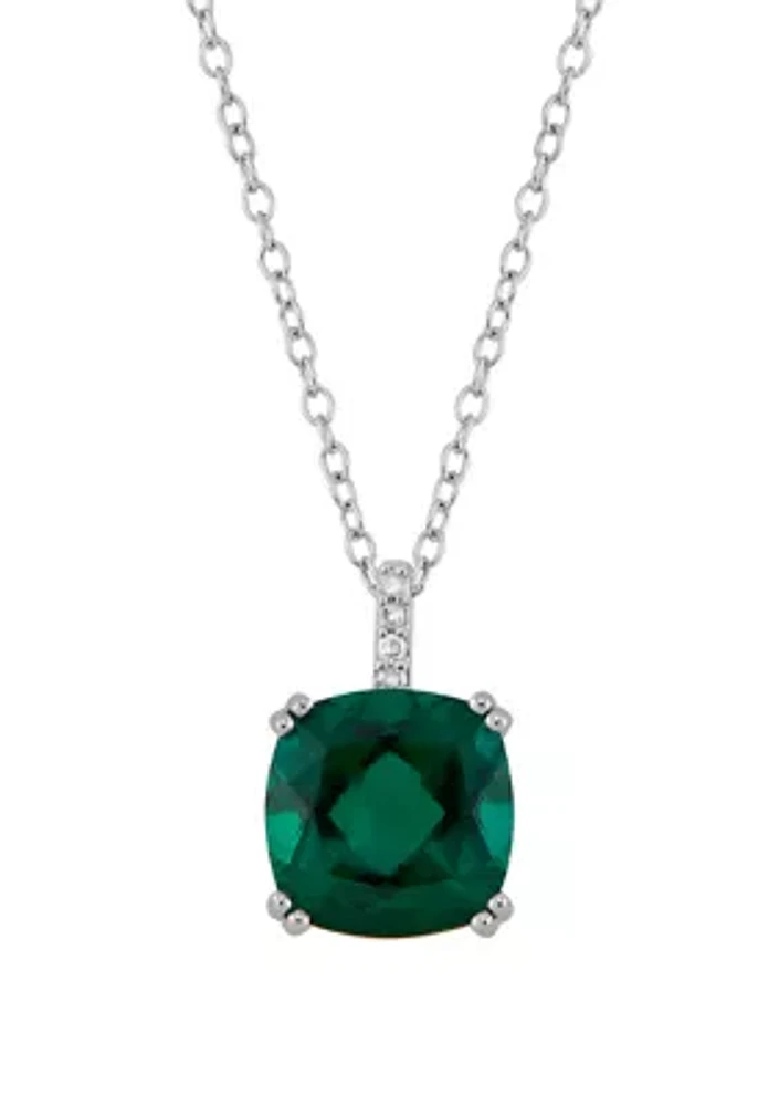 3 ct. t.w. Emerald and 1/10 ct. t.w. Diamond Chain Pendant Necklace in Sterling Silver