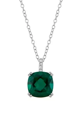 3 ct. t.w. Emerald and 1/10 ct. t.w. Diamond Chain Pendant Necklace in Sterling Silver