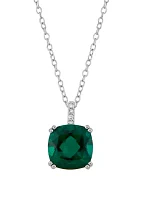 3 ct. t.w. Emerald and 1/10 ct. t.w. Diamond Chain Pendant Necklace in Sterling Silver