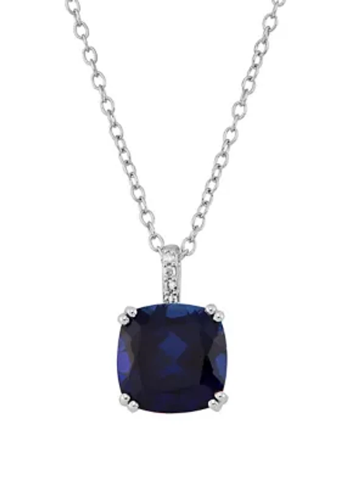 4.35 ct. t.w. Sapphire and 1/10 ct. t.w. Diamond Chain Pendant Necklace in Sterling Silver