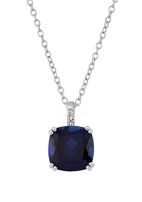 4.35 ct. t.w. Sapphire and 1/10 ct. t.w. Diamond Chain Pendant Necklace in Sterling Silver