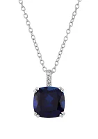 4.35 ct. t.w. Sapphire and 1/10 ct. t.w. Diamond Chain Pendant Necklace in Sterling Silver