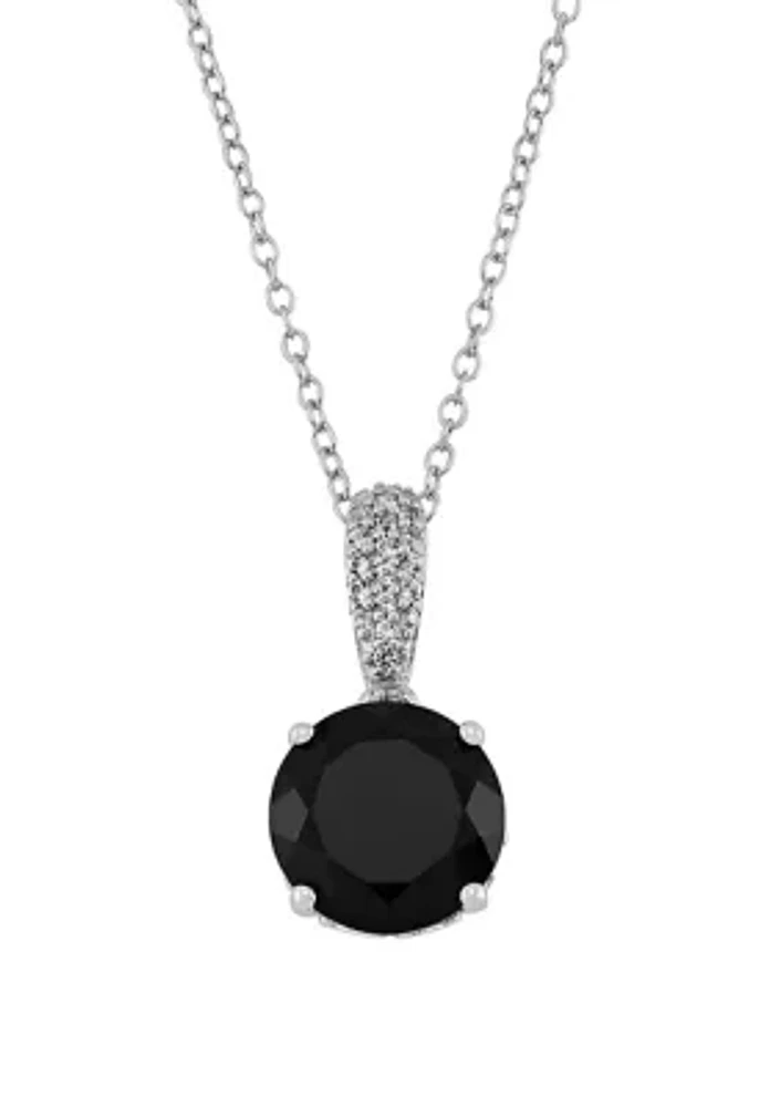 3.3 ct. t.w. Onyx and White Topaz Chain Pendant Necklace in Sterling Silver