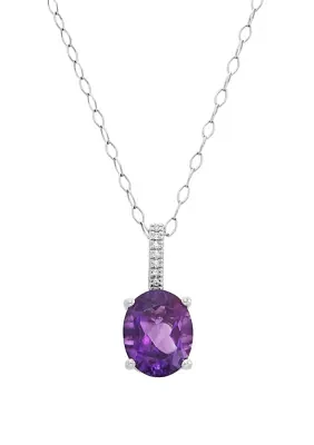 2.34 ct. t.w. Amethyst and 1/10 ct. t.w. Diamond Oval Pendant Necklace in Sterling Silver