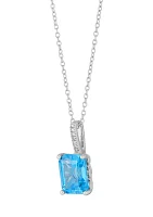 Octagon Swiss Blue Topaz and Diamond Accent Pendant with 18" Cable Chain in Sterling Silver