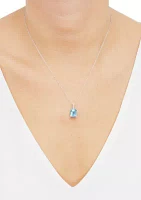 Octagon Swiss Blue Topaz and Diamond Accent Pendant with 18" Cable Chain in Sterling Silver