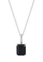 Octagon Onyx and Diamond Accent Pendant with 18" Cable Chain in Sterling Silver