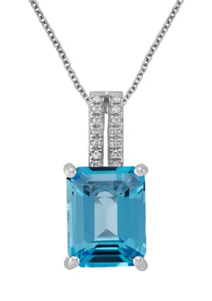 1/10 ct. t.w. Diamond Accent and 4 ct. t.w. Swiss Blue Topaz Pendant with 18 Inch Cable in Sterling Silver