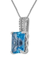 1/10 ct. t.w. Diamond Accent and 4 ct. t.w. Swiss Blue Topaz Pendant with 18 Inch Cable in Sterling Silver