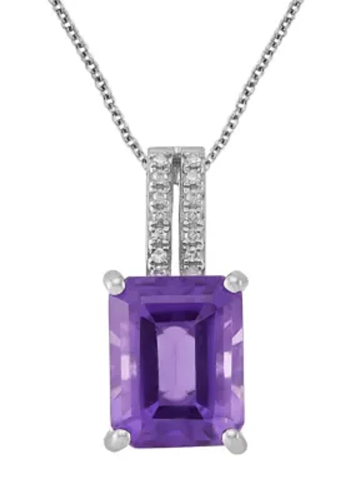 Diamond Accent and Amethyst Pendant Cable Chain Necklace in Sterling Silver