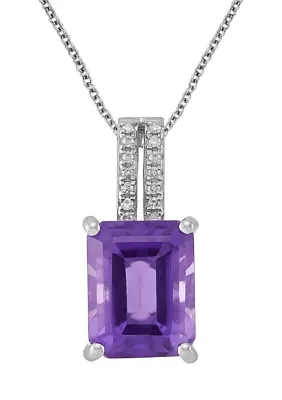 Diamond Accent and Amethyst Pendant Cable Chain Necklace in Sterling Silver