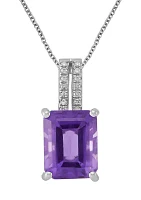 Diamond Accent and Amethyst Pendant Cable Chain Necklace in Sterling Silver