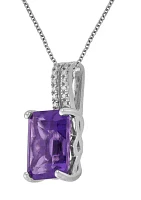 Diamond Accent and Amethyst Pendant Cable Chain Necklace in Sterling Silver