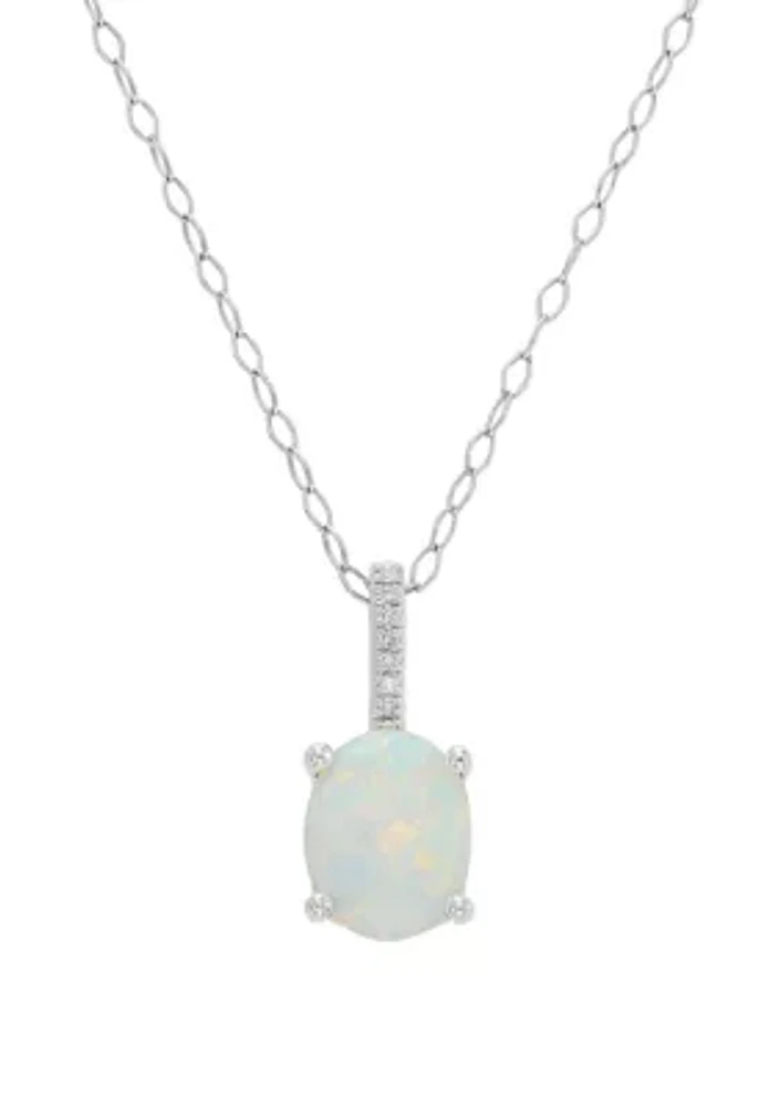 1 ct. t.w. Created Opal and 1/10 ct. t.w. Diamond Oval Pendant Necklace in Sterling Silver 