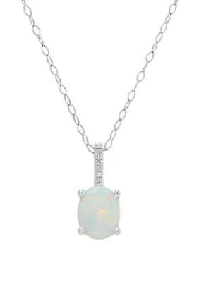 1 ct. t.w. Created Opal and 1/10 ct. t.w. Diamond Oval Pendant Necklace in Sterling Silver 