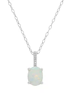 1 ct. t.w. Created Opal and 1/10 ct. t.w. Diamond Oval Pendant Necklace in Sterling Silver 