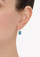 Emerald Cut Swiss Blue Topaz and 1/20 ct. t.w. Diamond Earrings in Sterling Silver