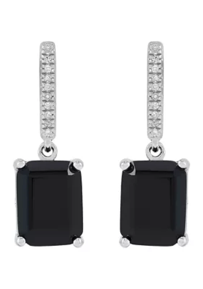 Emerald Cut Onyx and 1/20 ct. t.w. Diamond Earrings in Sterling Silver