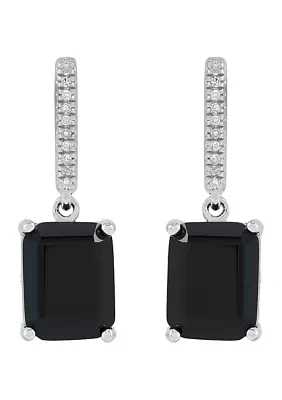 Emerald Cut Onyx and 1/20 ct. t.w. Diamond Earrings in Sterling Silver