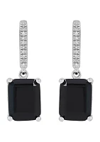 Emerald Cut Onyx and 1/20 ct. t.w. Diamond Earrings in Sterling Silver