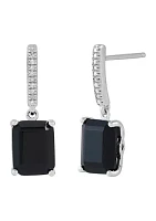 Emerald Cut Onyx and 1/20 ct. t.w. Diamond Earrings in Sterling Silver