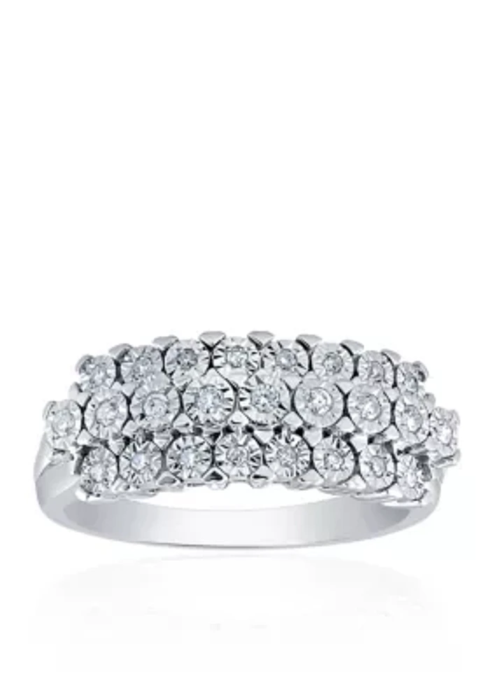 1/6 ct. t.w. Diamond 3 Row Ring in Sterling Silver