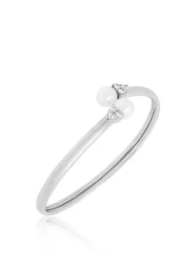 Freshwater Pearl and White Topaz Bangle in Sterling Silver