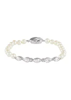 Pearl and Lab Created White Sapphire Bracelet in Sterling Silver