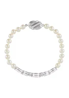 Pearl and Lab Created White Sapphire Bracelet in Sterling Silver