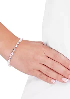 Pearl and Lab Created White Sapphire Bracelet in Sterling Silver