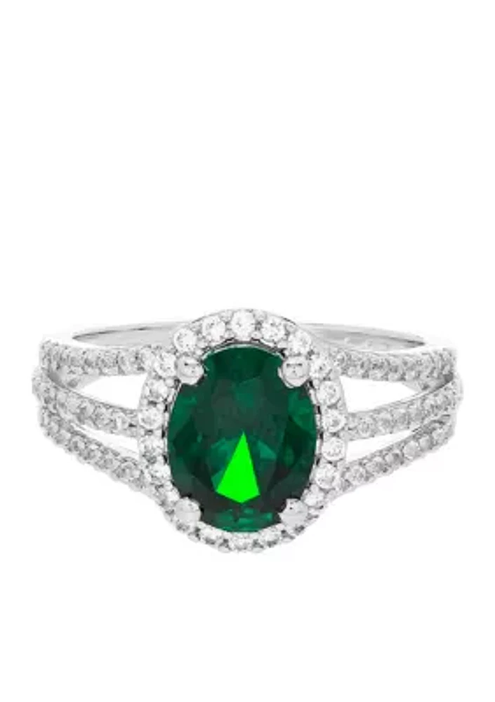 1.76 ct. t.w. Created Emerald And Created White Sapphire Oval Ring in Sterling Silver 