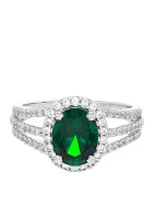 1.76 ct. t.w. Created Emerald And Created White Sapphire Oval Ring in Sterling Silver 