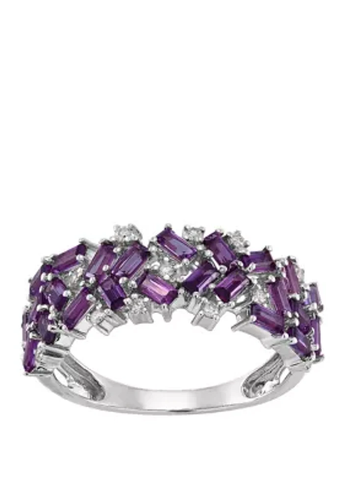  1/10 ct. t.w. Diamond Amethyst Ring in Sterling Silver  