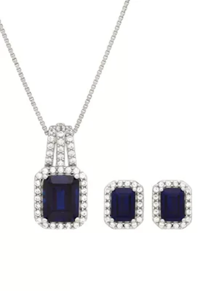 6.30 ct. t.w. Created Sapphire And Created White Sapphire Necklace Set in Sterling Silver 