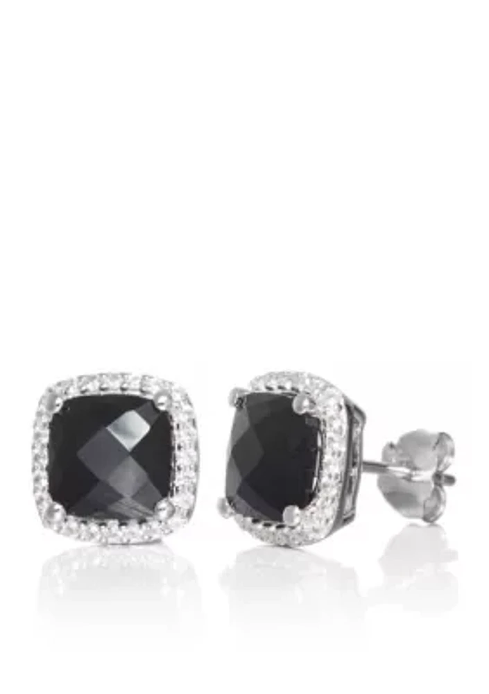 Onyx and White Sapphire Earrings in Sterling Silver