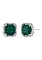 Lab Grown Emerald and Lab Grown White Sapphire Stud Earrings in Sterling Silver