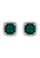 Lab Grown Emerald and Lab Grown White Sapphire Stud Earrings in Sterling Silver