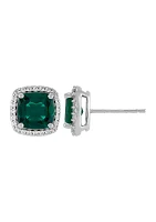 Lab Grown Emerald and Lab Grown White Sapphire Stud Earrings in Sterling Silver